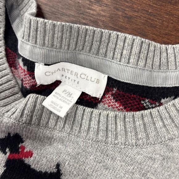 Charter Club Scottie Dog Sweater Petite M Gray Novelty Knit Preppy Classic Dogs - Picture 6 of 9